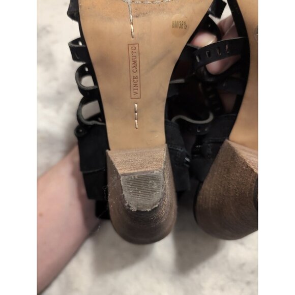 Vince Camuto VC EVALINA Black Nubuck Open Toe 3" Heel Side Zip Size 8 - Picture 8 of 9
